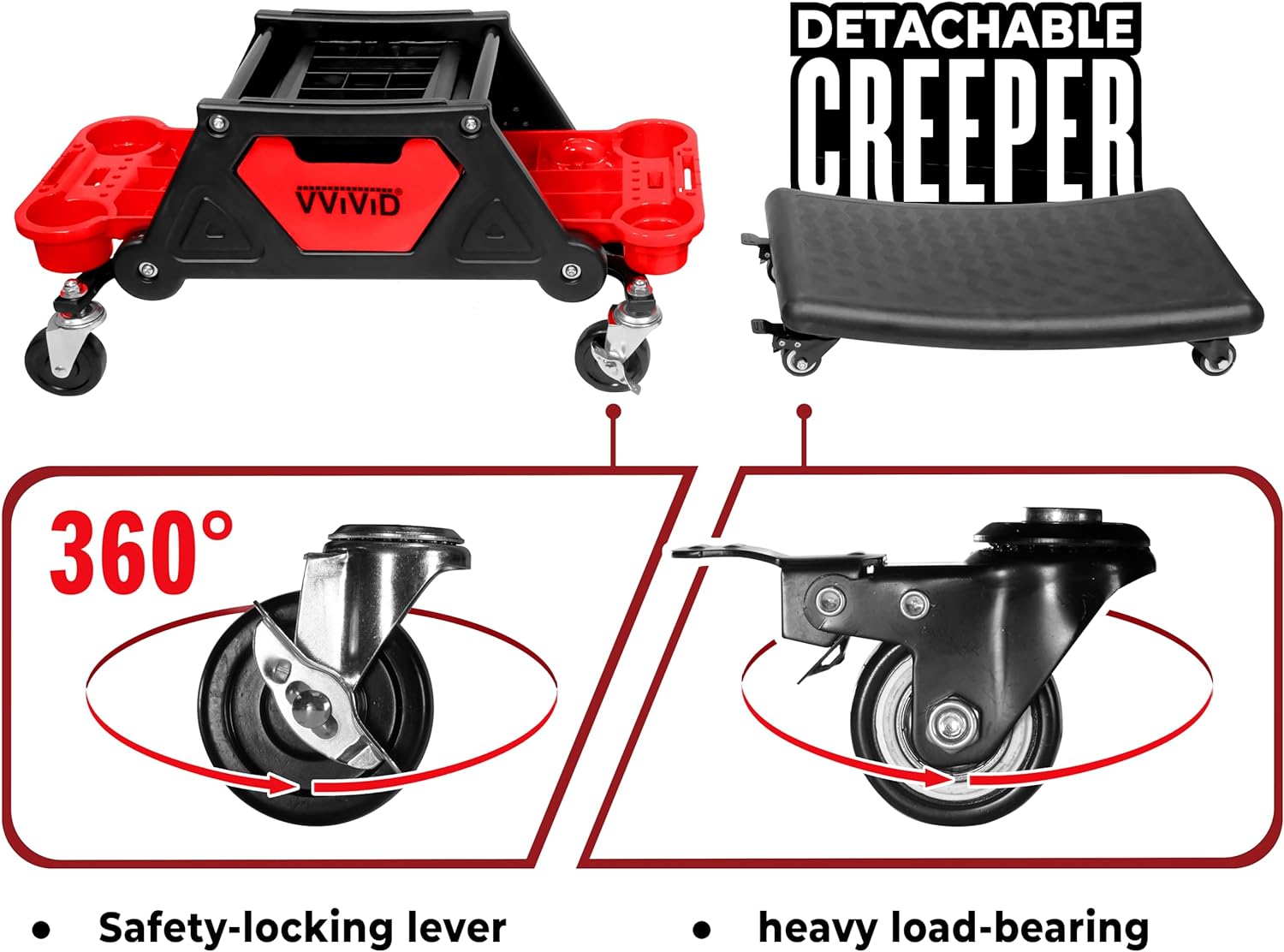 Mechanic Bench 300lbs Capacity Garage Stool with Detachable Creeper (MCF) - 0