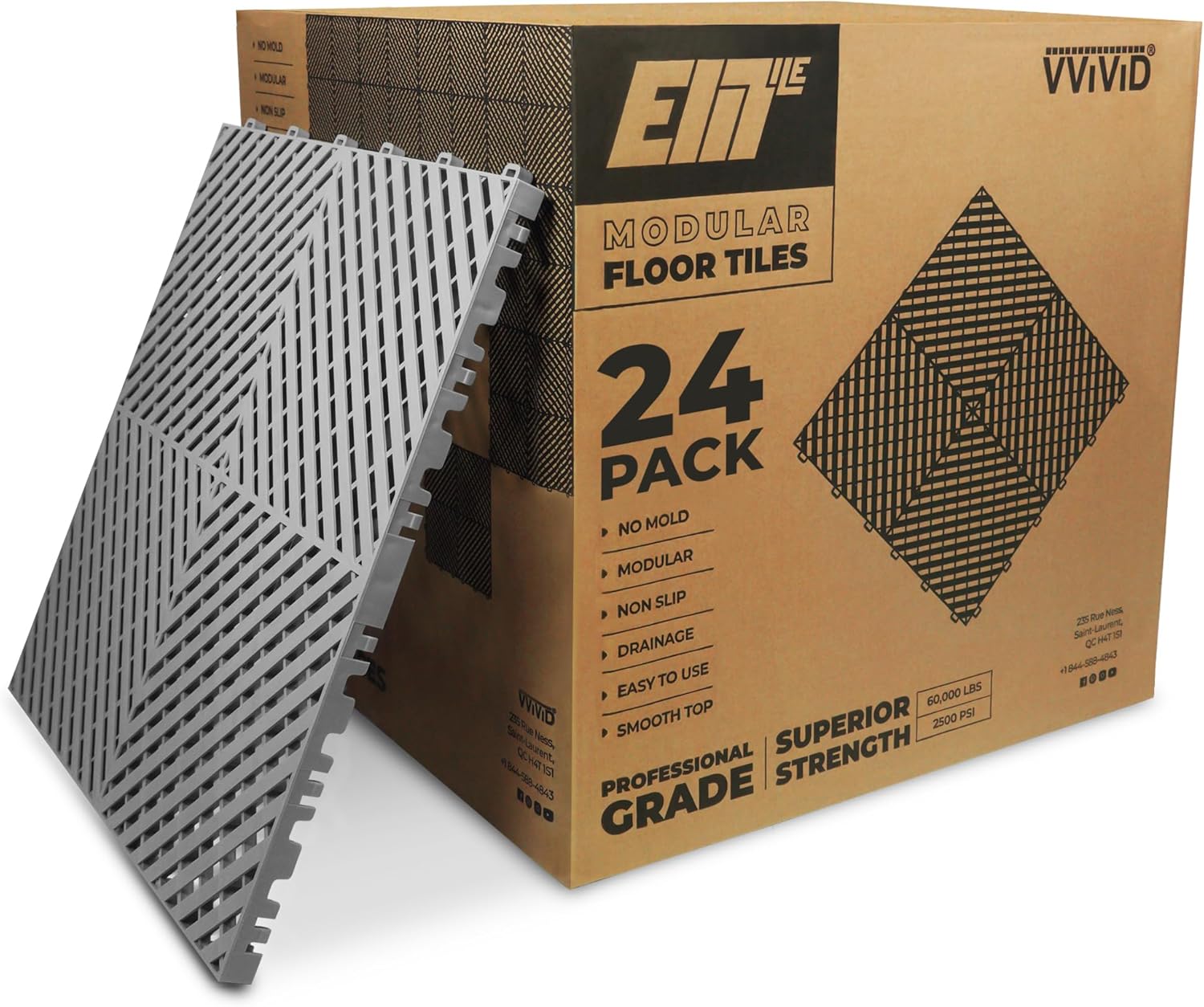 VViViD Elite Garage Modular Floor Tiles - Grey (24 Pack) | The