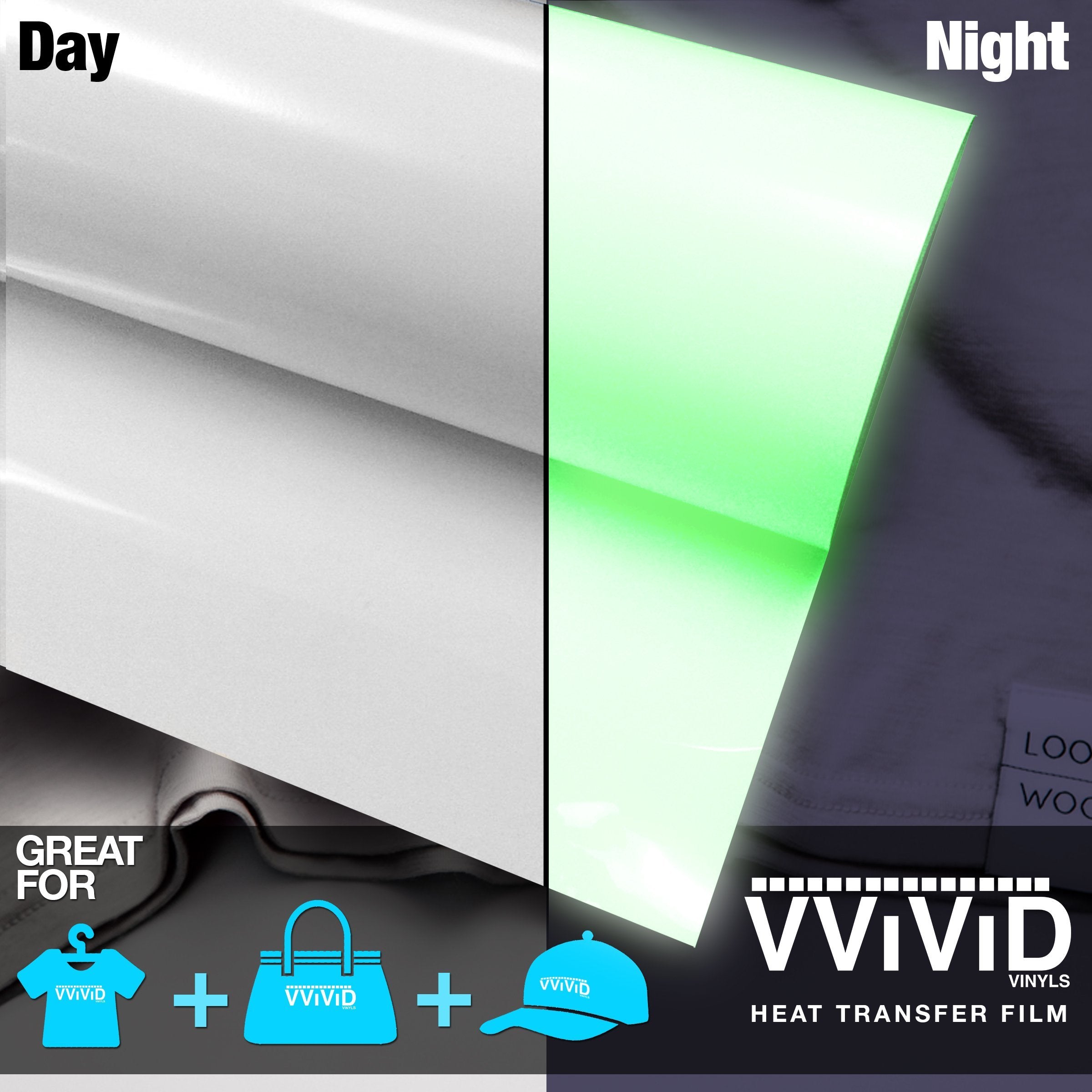 VViViD Glow-in-the-Dark Green Heavy-Duty Heat Transfer Vinyl 12" x 36" - The VViViD Vinyl Wrap Shop