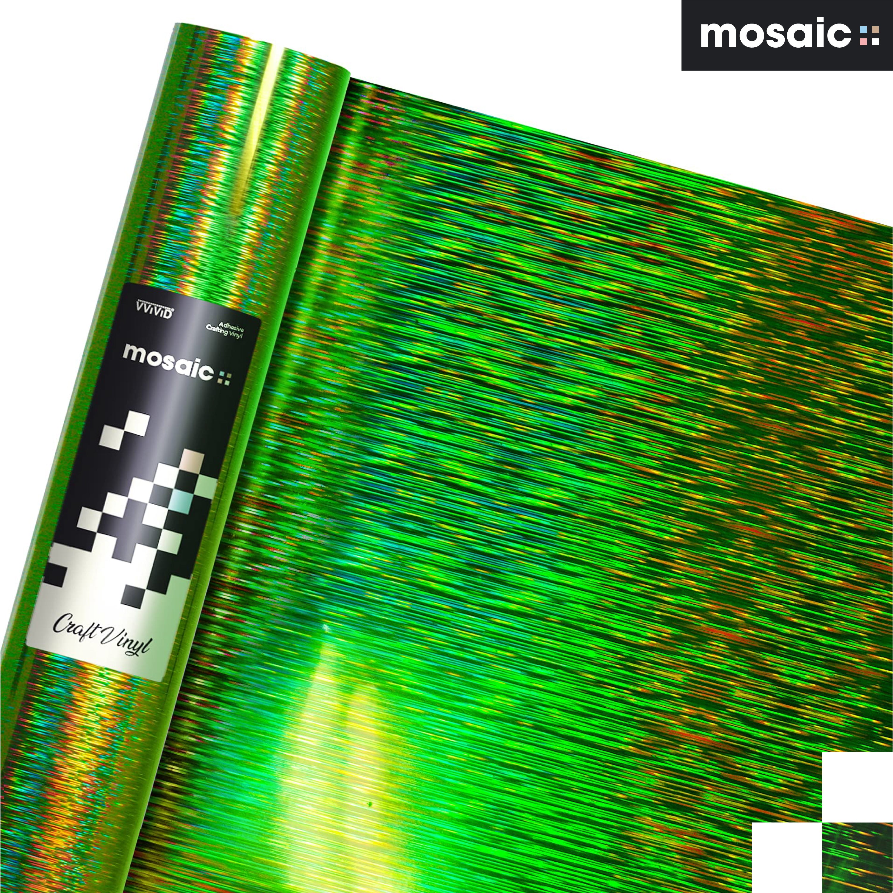 MOSAIC+ Green Holographic Brushed — Permanent Craft Vinyl (1ft x