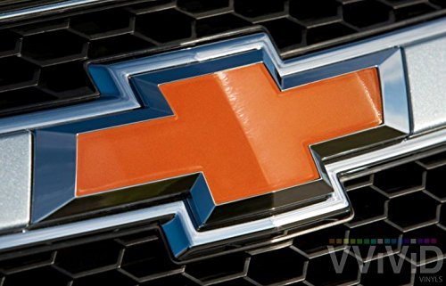 VVIVID Orange Gloss Auto Emblem Vinyl Wrap Overlay Cut-Your-Own Decal for Chevy Bowtie Grill, Rear Logo Diy Easy to Install 11.80” x 4” Sheets (x2)