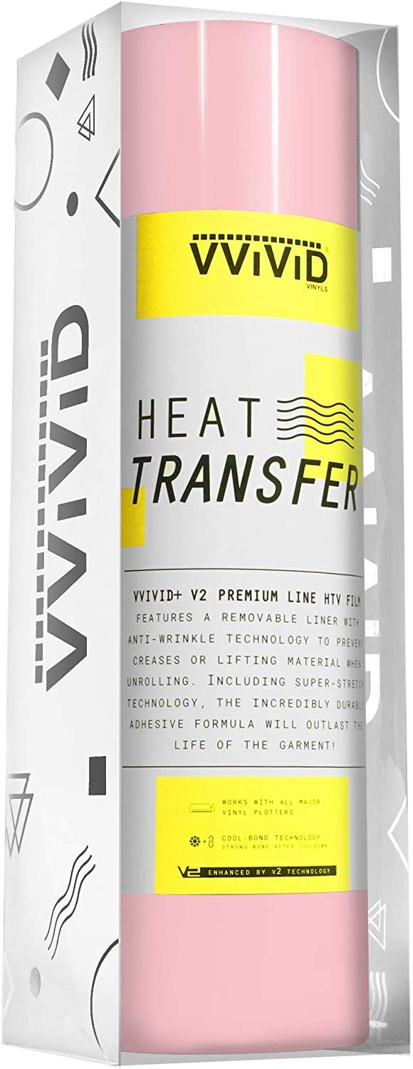 VVIVID+ Soft Pink Premium Line Heat Transfer Film for Silhouette, Cricut & Cameo (12 Inch x 36 Inch (3ft))