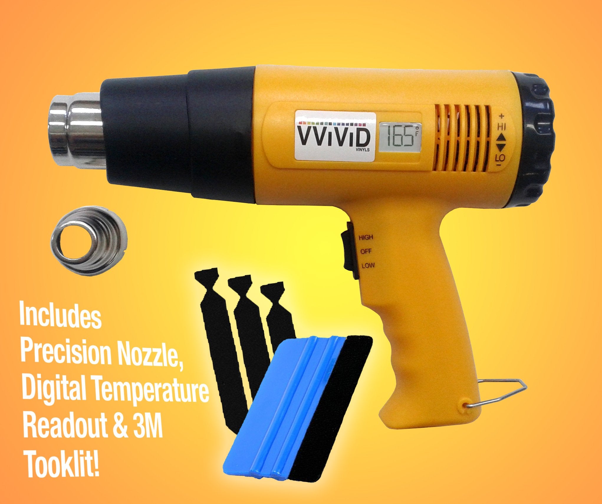 VViViD Professional Heat Gun Automotive Vinyl Wrap Tool Including Precision Nozzle, Digital Temperature Readout and 3M Toolkit
