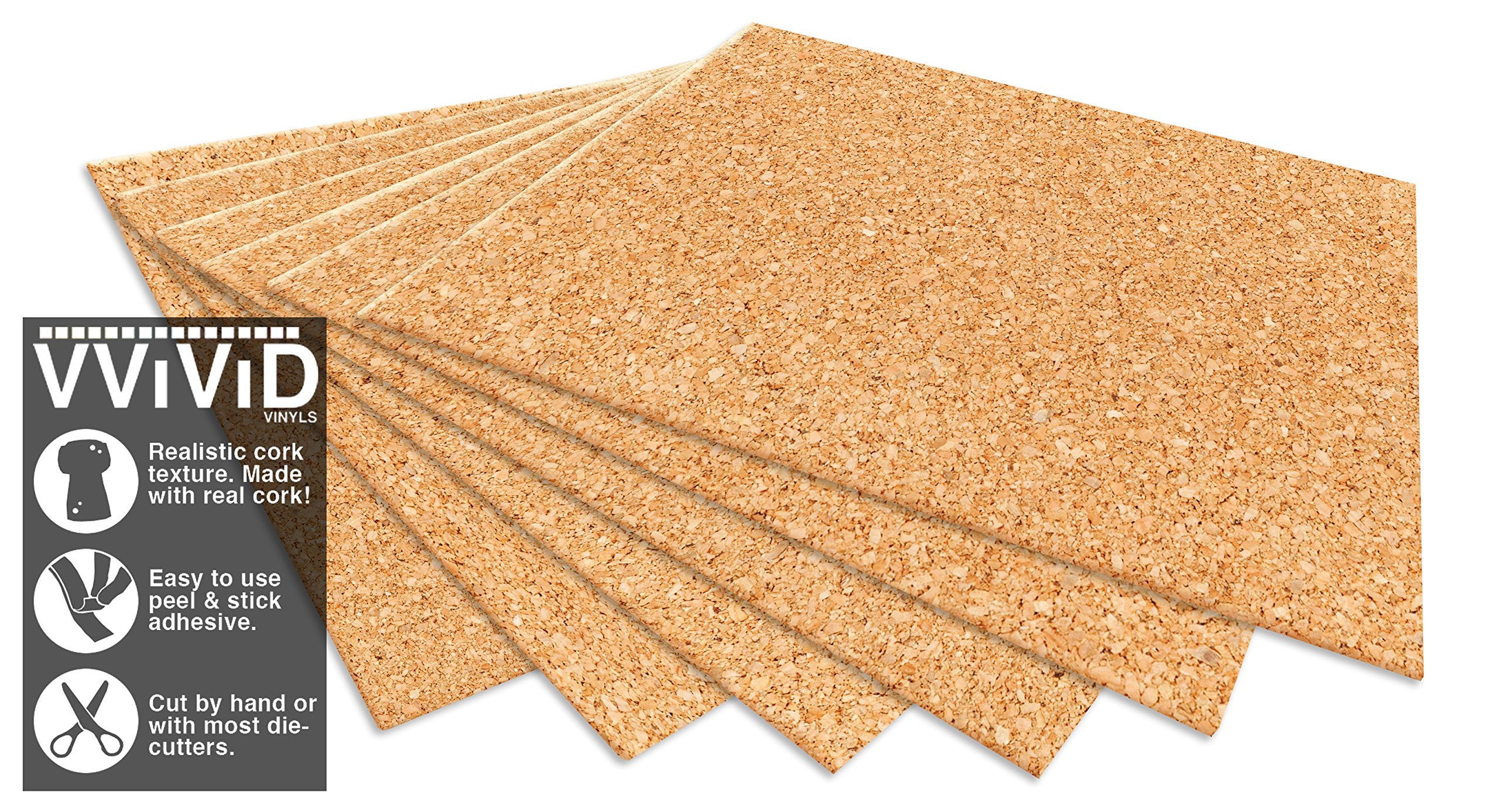 VViViD Natural Cork Board Adhesive Vinyl 9 Inch x 10 Inch Craft Sheets (24 sheet pack)