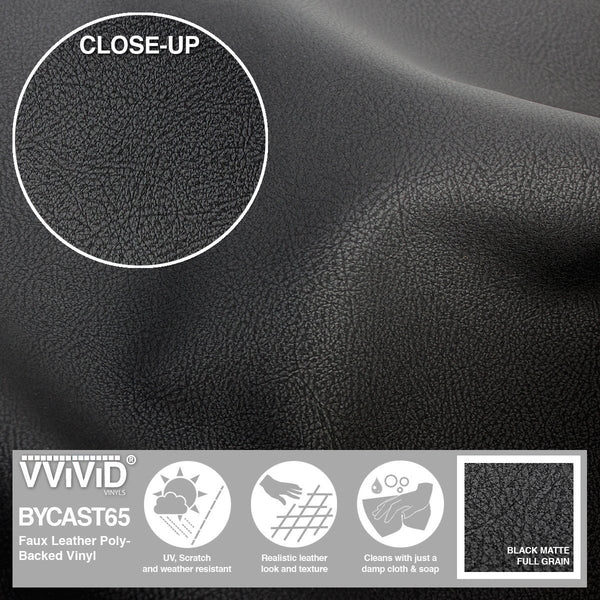 Bycast65 Black Matte Buffed Full-Grain Pattern Faux Leather Marine Vinyl Fabric - The VViViD Vinyl Wrap Shop