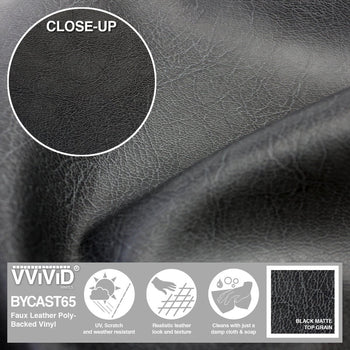 Bycast65 Black Matte Top-Grain Pattern Faux Leather Marine Vinyl Fabric - The VViViD Vinyl Wrap Shop