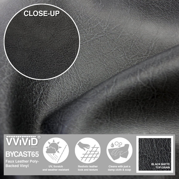 Bycast65 Black Matte Top-Grain Pattern Faux Leather Marine Vinyl Fabric - The VViViD Vinyl Wrap Shop
