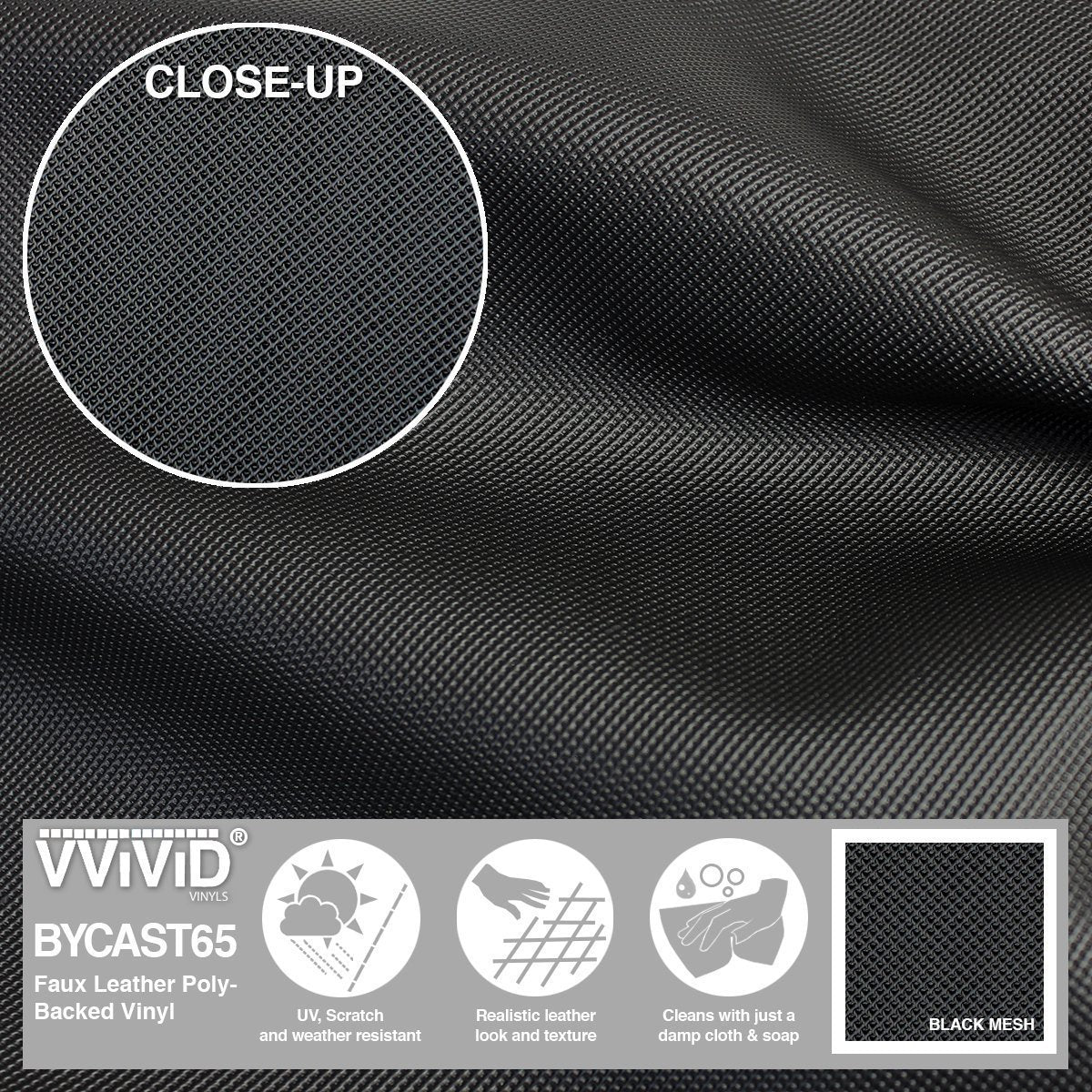 Bycast65 Black Mesh Pattern Faux Leather Marine Vinyl Fabric
