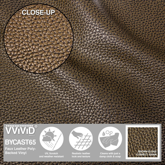 Bycast65 Brown Correct-Grain Pattern Faux Leather Marine Vinyl Fabric - The VViViD Vinyl Wrap Shop