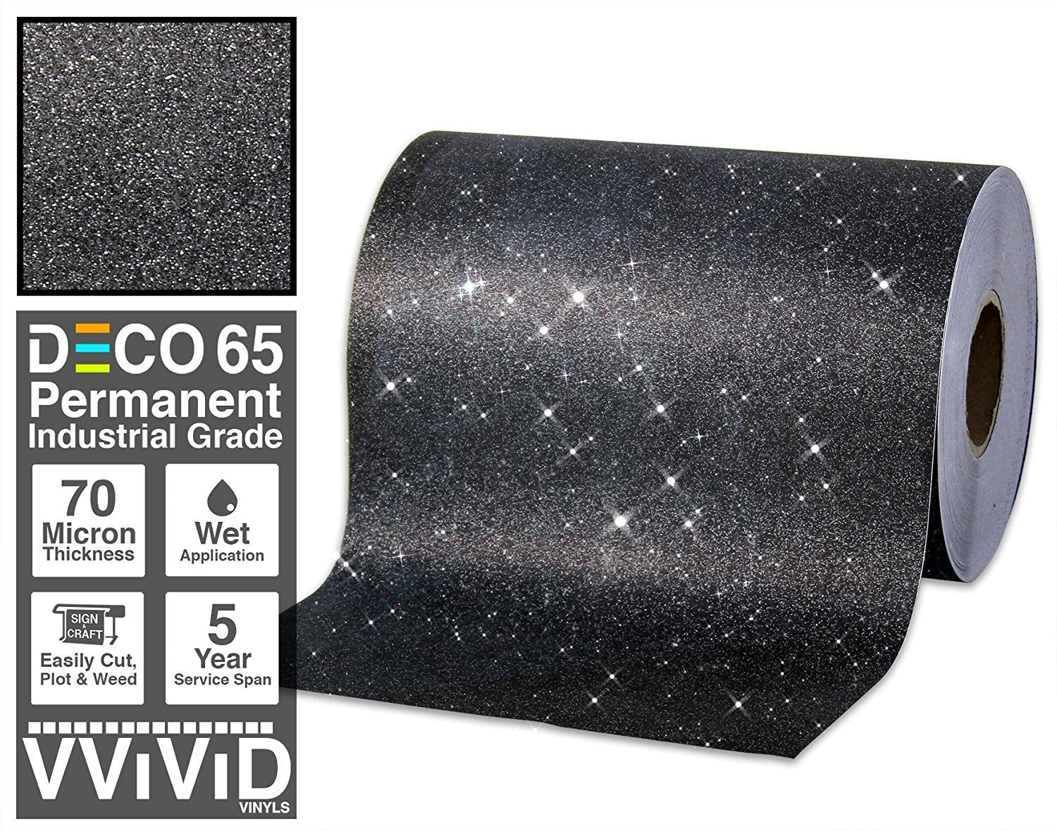 Deco65 Black Glitter Craft Vinyl - The VViViD Vinyl Wrap Shop