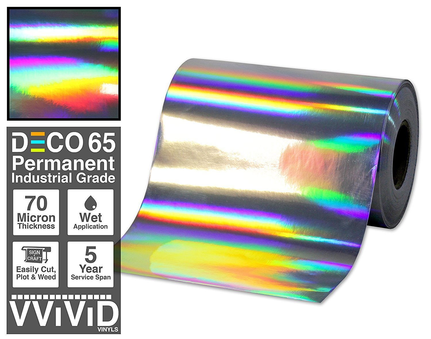 VViViD Vinilo adhesivo permanente cromado holográfico negro DECO65 para  manualidades (6 pies x 12 pulgadas)