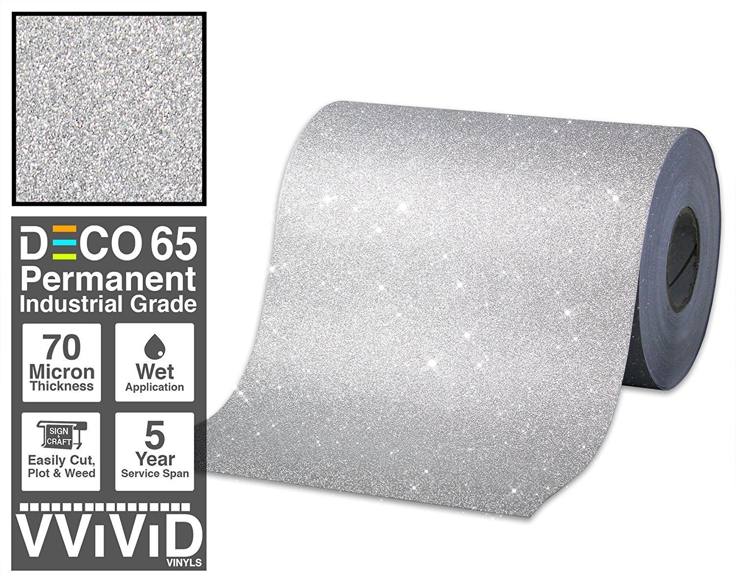 VViViD DECO65 Reflective Permanent Adhesive Craft Vinyl Roll for Cricut, Silhouette & Cameo (Silver, 12 x 15ft)